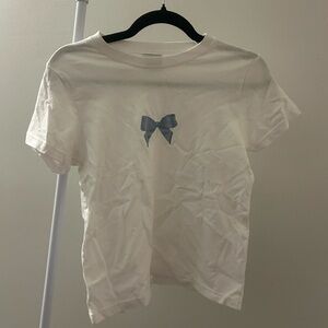 Harlow White Tee with Blue Bow Accent